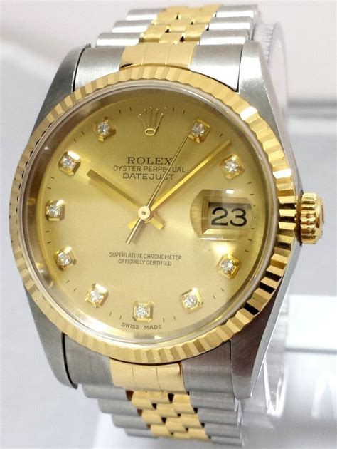 rolex datejust 16233 champagne diamonds s g36mm p serie 2001